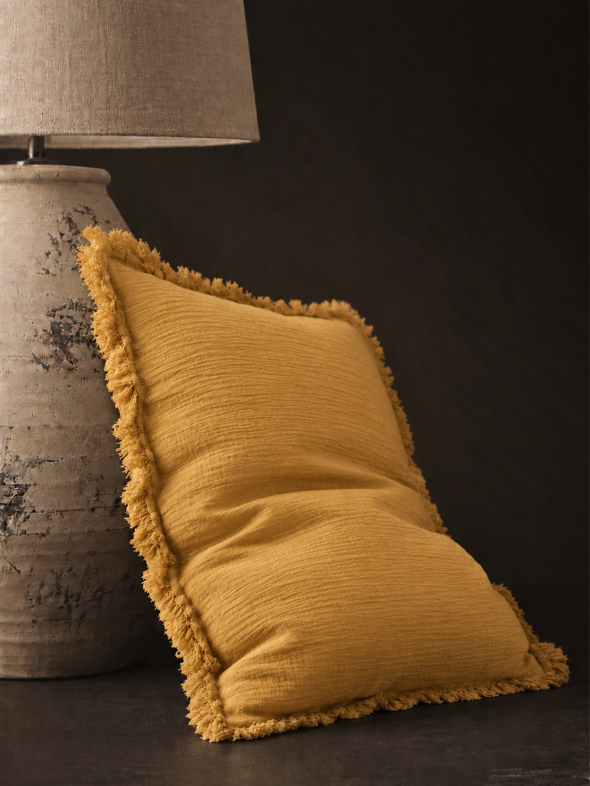 Funda de cojín de Bambula con Flecos 40x60 cm – Mostaza o Terracota