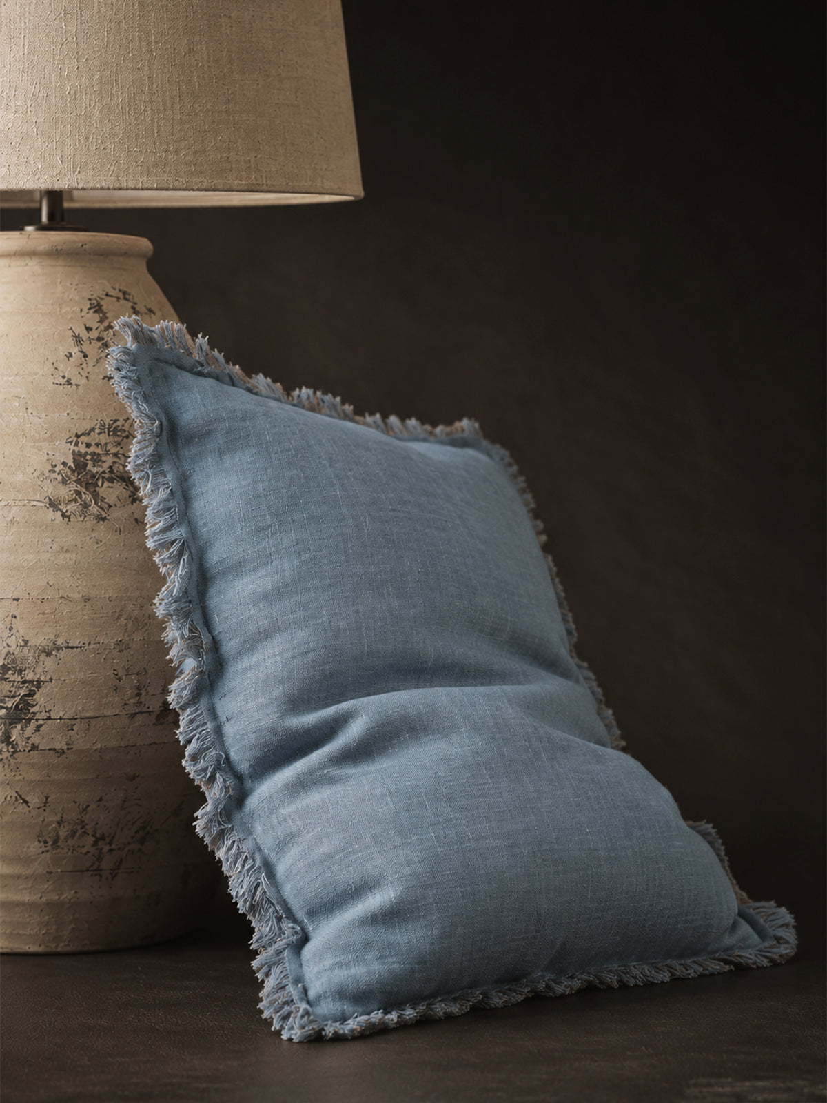 Funda de cojín de Lino con Flecos 40x60 cm – Azul, Malva o Beige