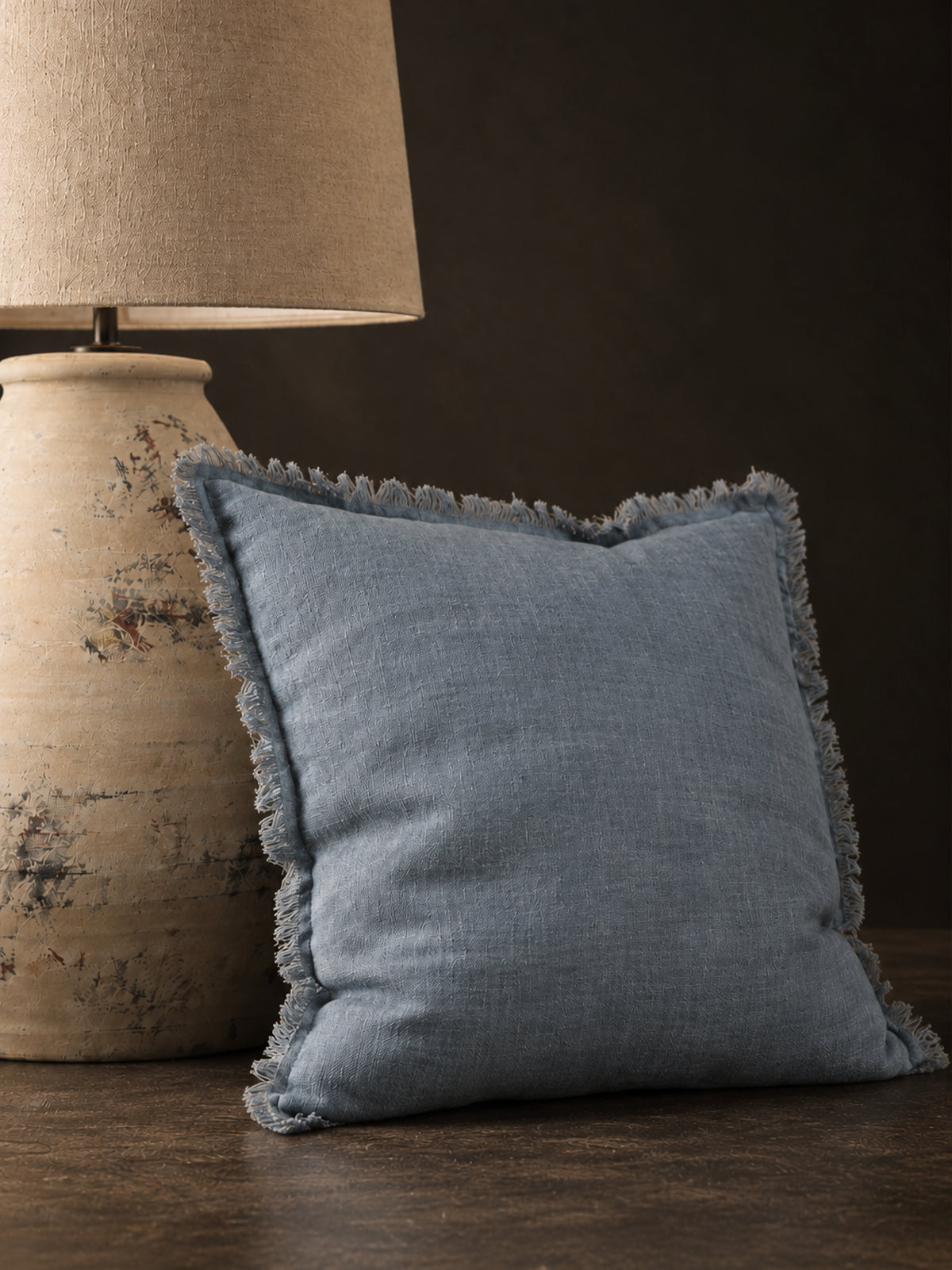 Funda de cojín de Lino con Flecos 45x45 cm – Azul, Malva o Beige