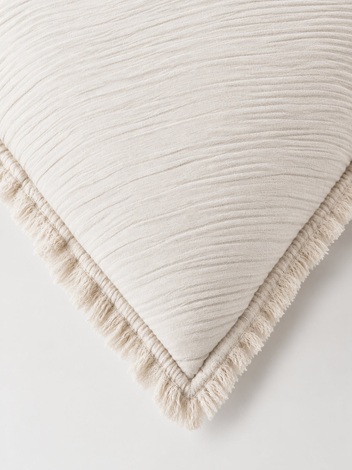 Funda de Cojín de Bambula con Flecos 40x60 cm – Blanco o Beige