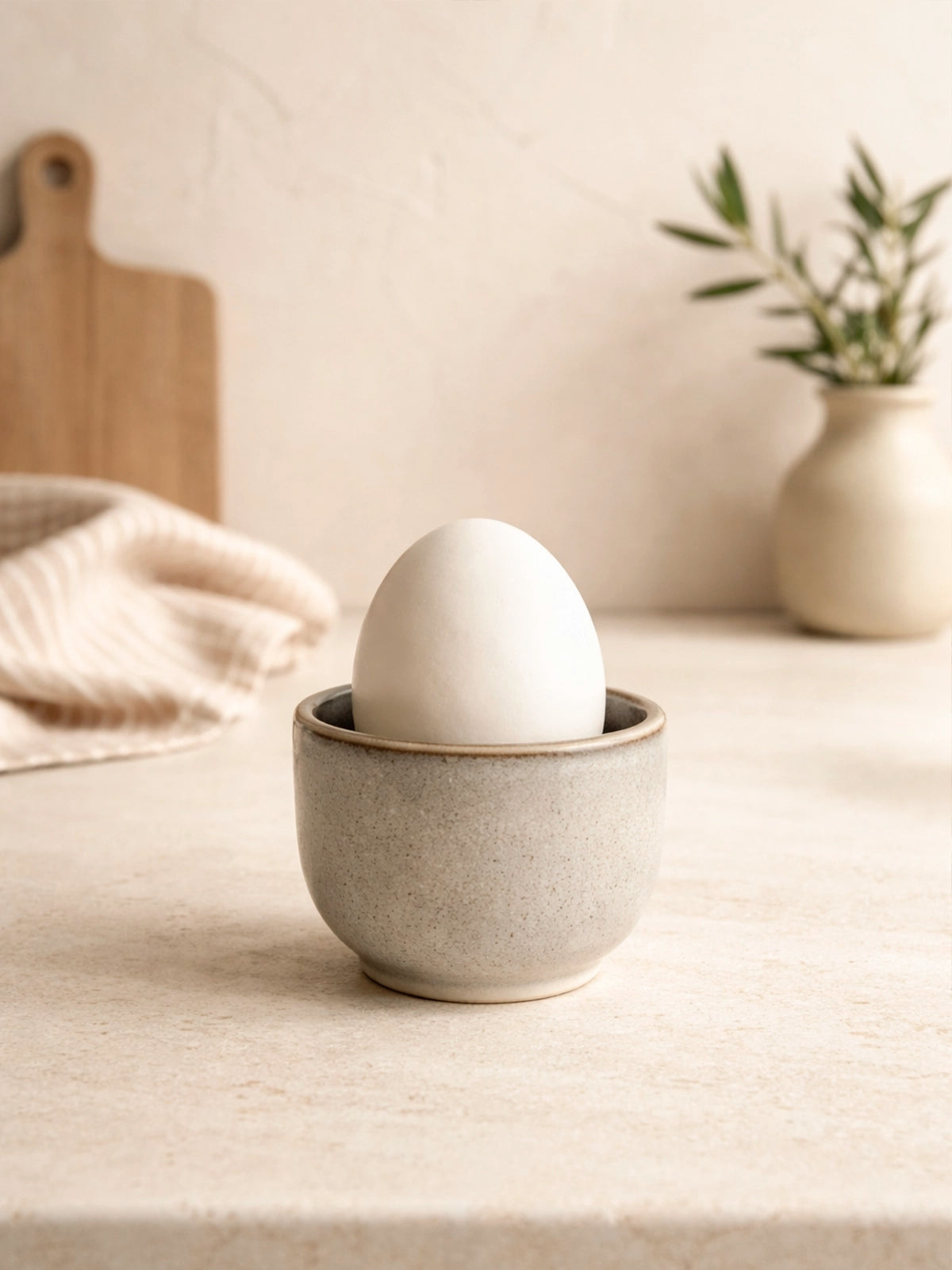 Huevera Stone de gres gris piedra estilo minimalista y natural