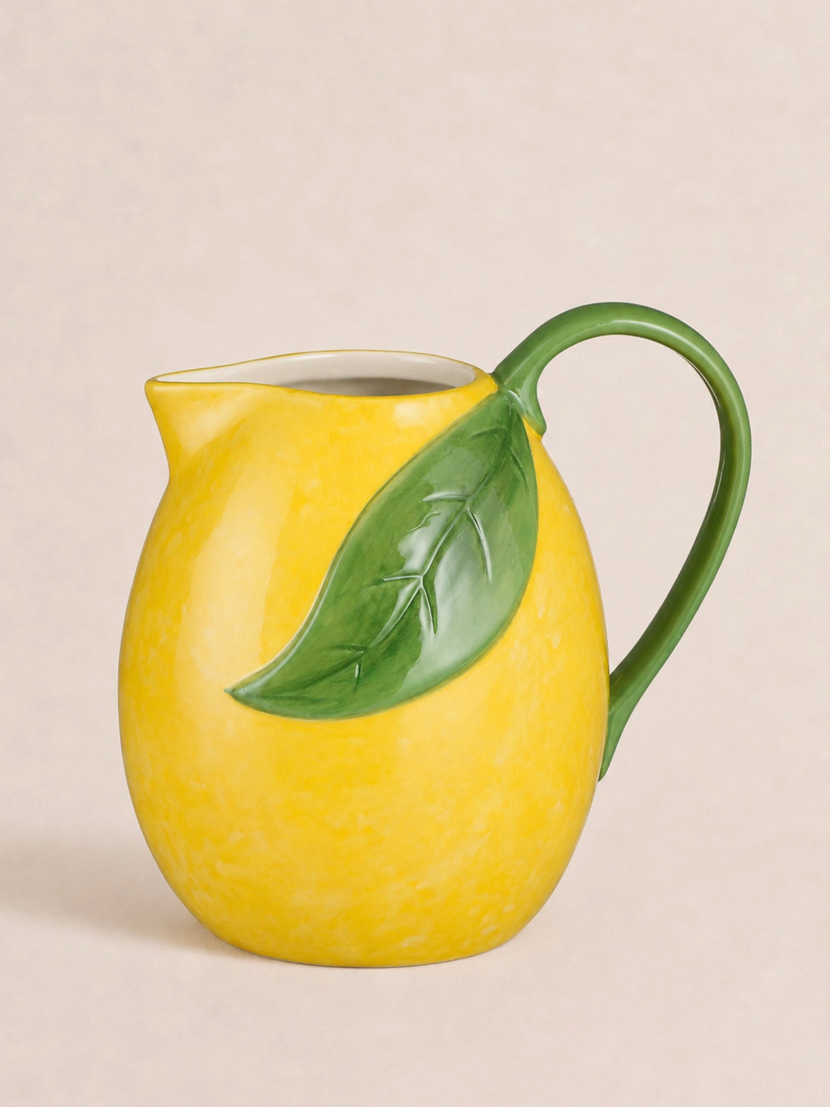 Jarra decorativa de gres diseño limón amarillo con asa