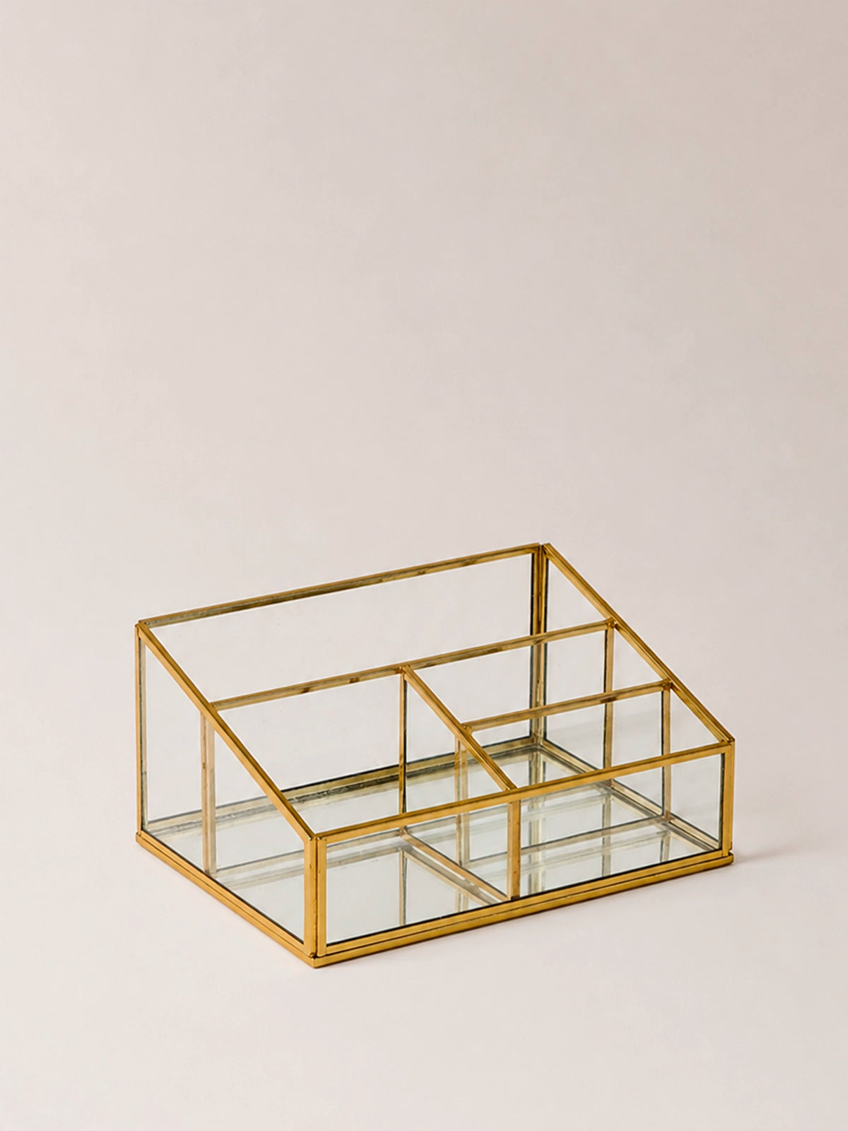 Joyero organizador de maquillaje dorado con espejo debajo