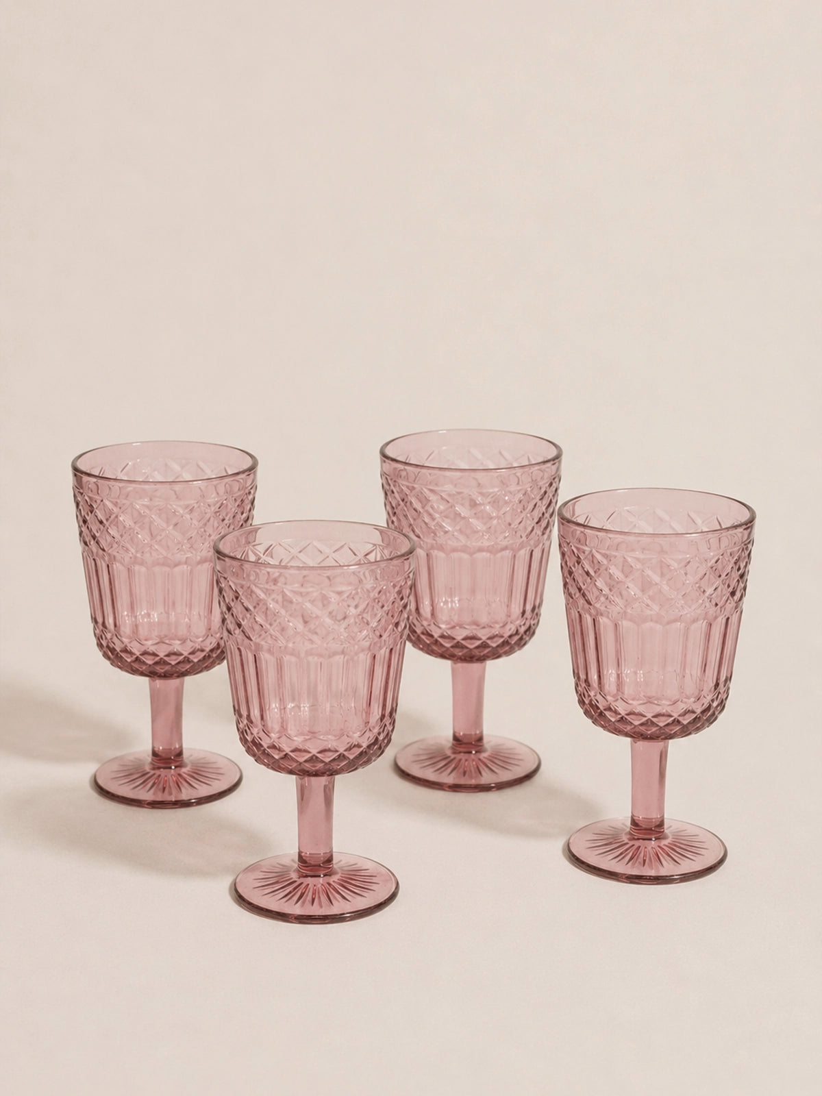 Juego de 12 Copas Vintage de Cristal Malva con Relieve