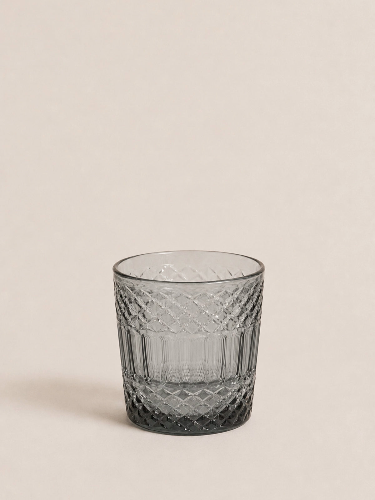Juego de 12 vasos Humo Vintage de Cristal con Relieve 8x10cm