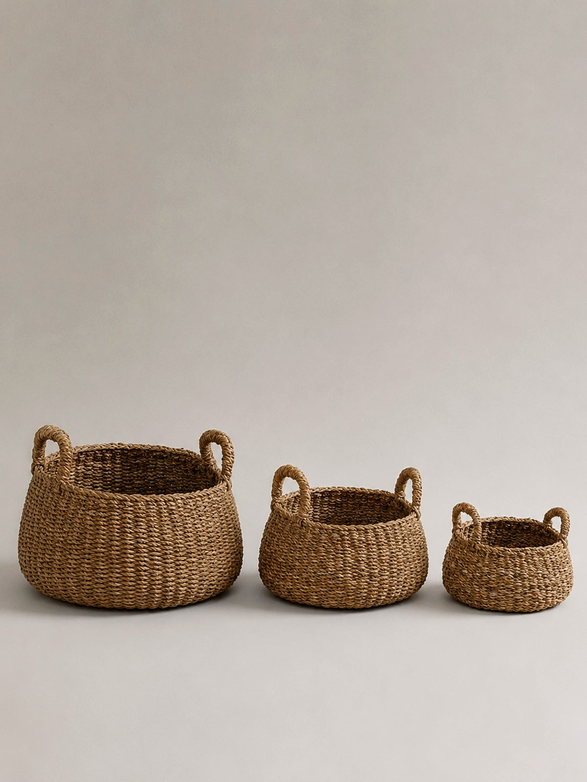 Set de 3 Cestas Redondas de Fibra Natural con Asas | Almacenaje Decorativo