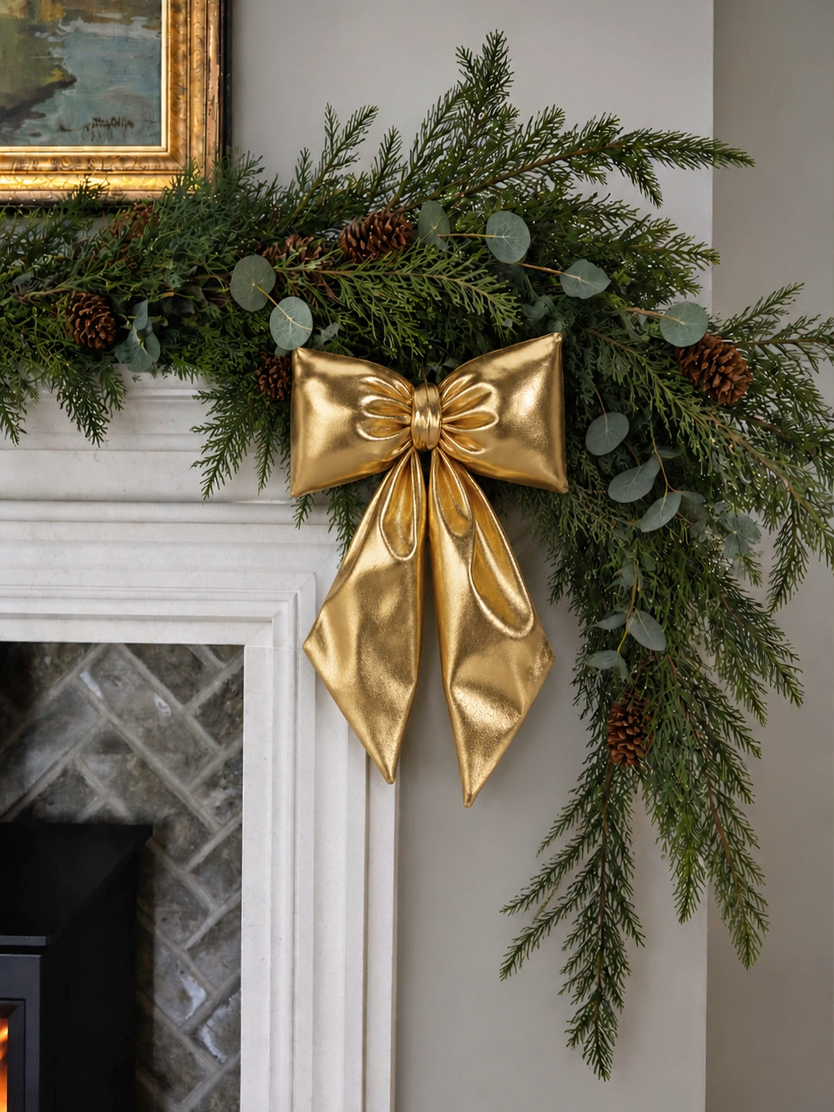 Lazo Navideño Colgante Acolchado de Poliéster Dorado – 20 cm