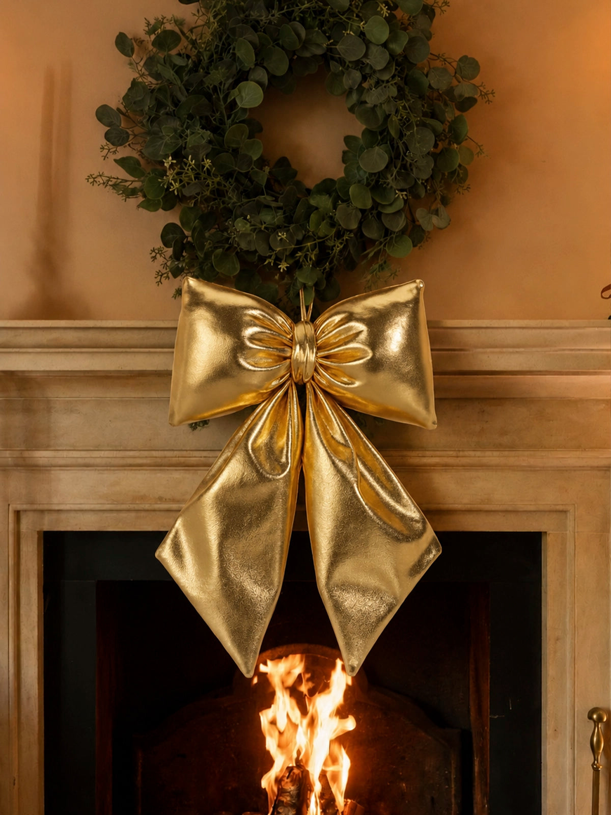 Lazo Navideño Colgante Acolchado de Poliéster Dorado – 20 cm