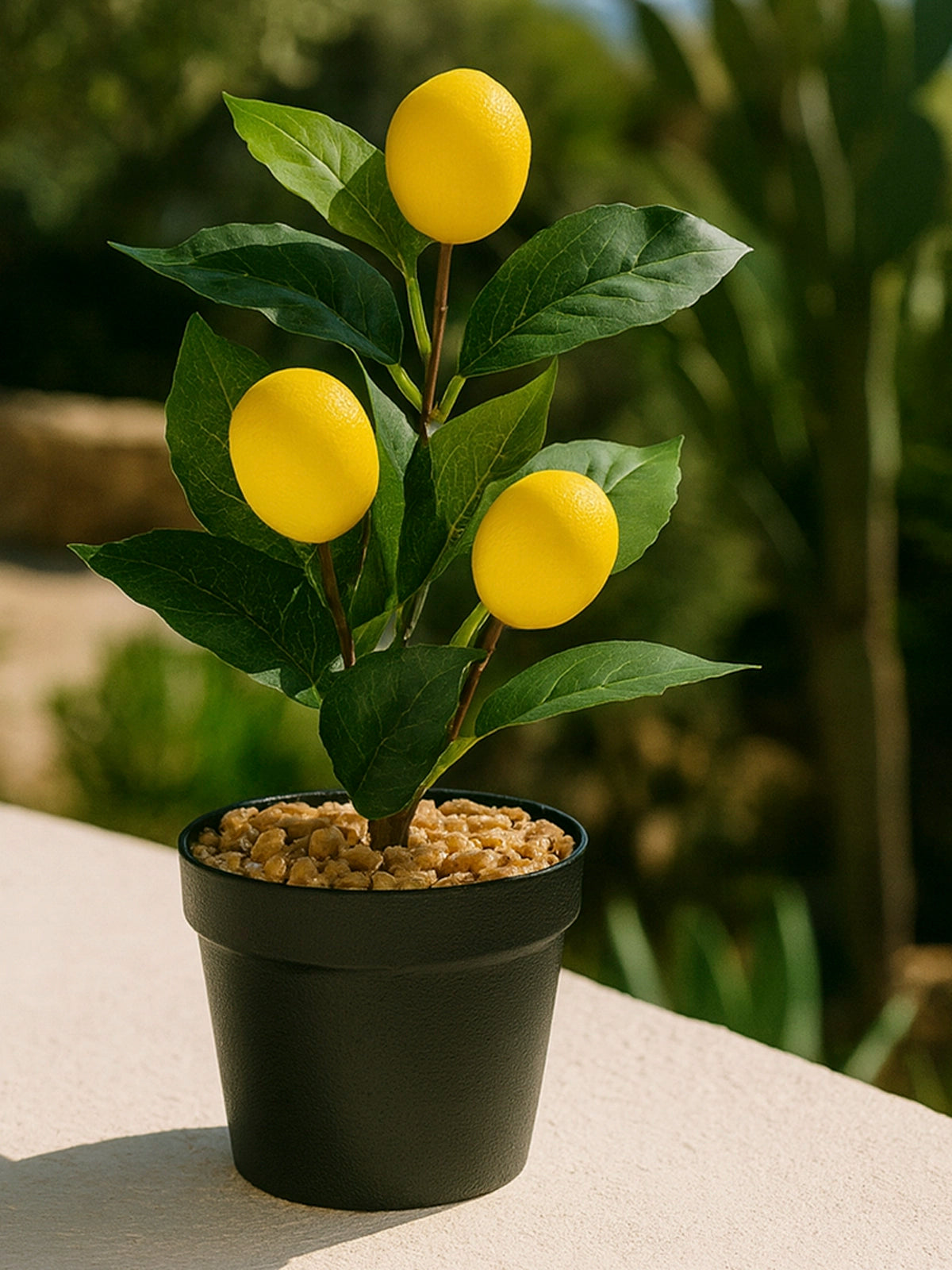 Mini plantas artificiales limón y naranja — decoración mediterránea