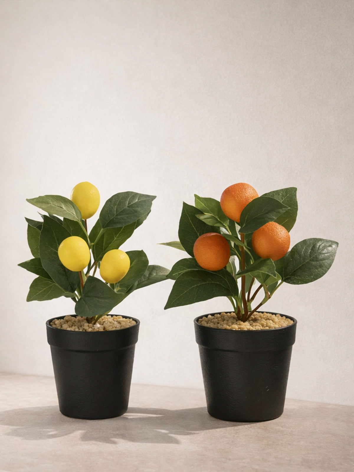 Mini plantas artificiales limón y naranja — decoración mediterránea
