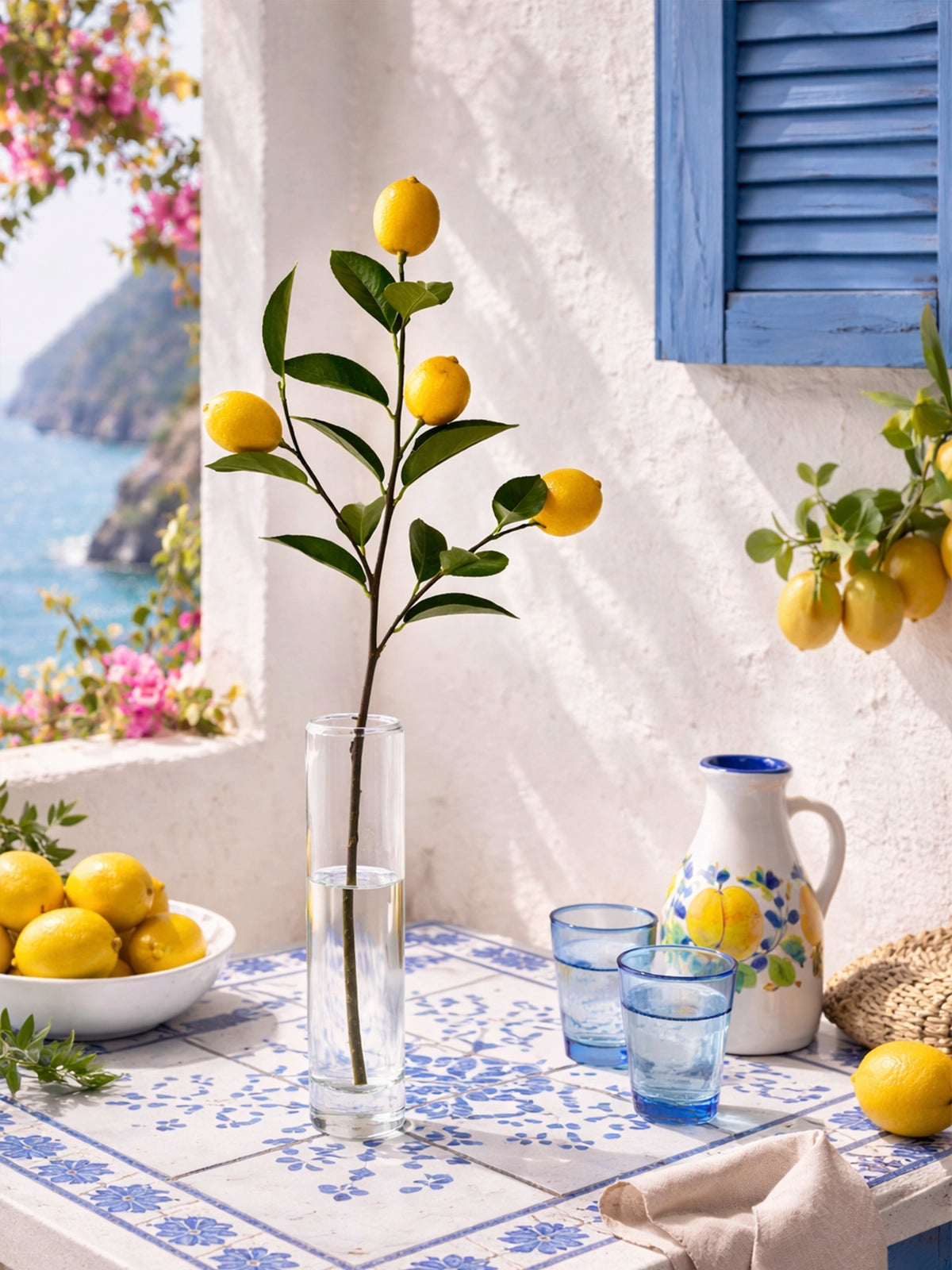 Rama Amalfi de limones artificiales — decoración mediterránea natural