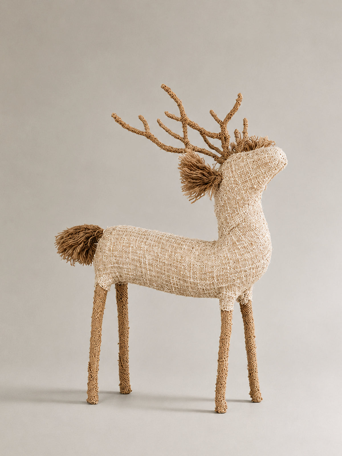 Reno Navideño de Papel Maché y Lúrex Blanco y Dorado 32 cm
