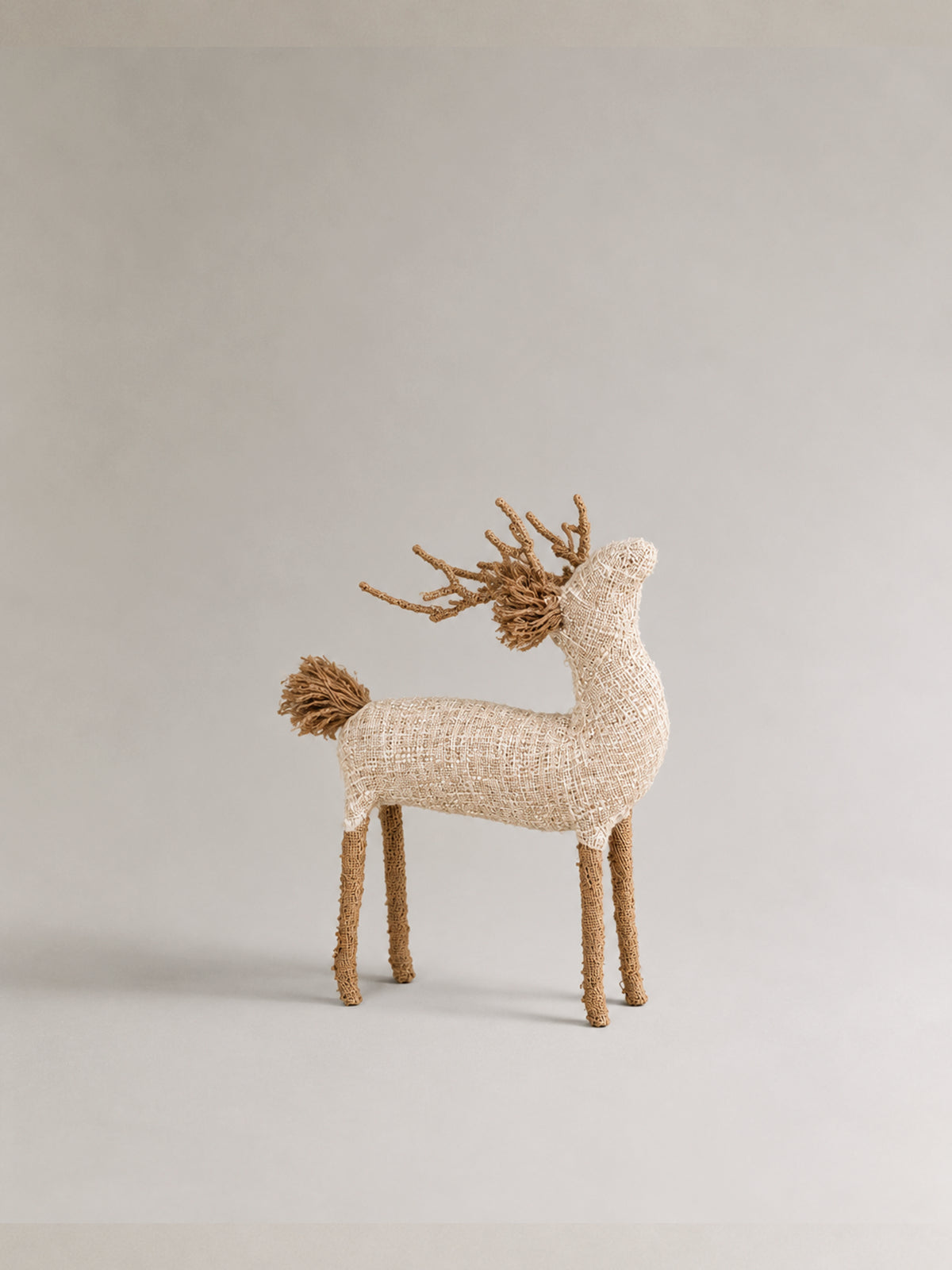 Reno Navideño de Papel Maché y Lúrex Blanco y Dorado 25 cm