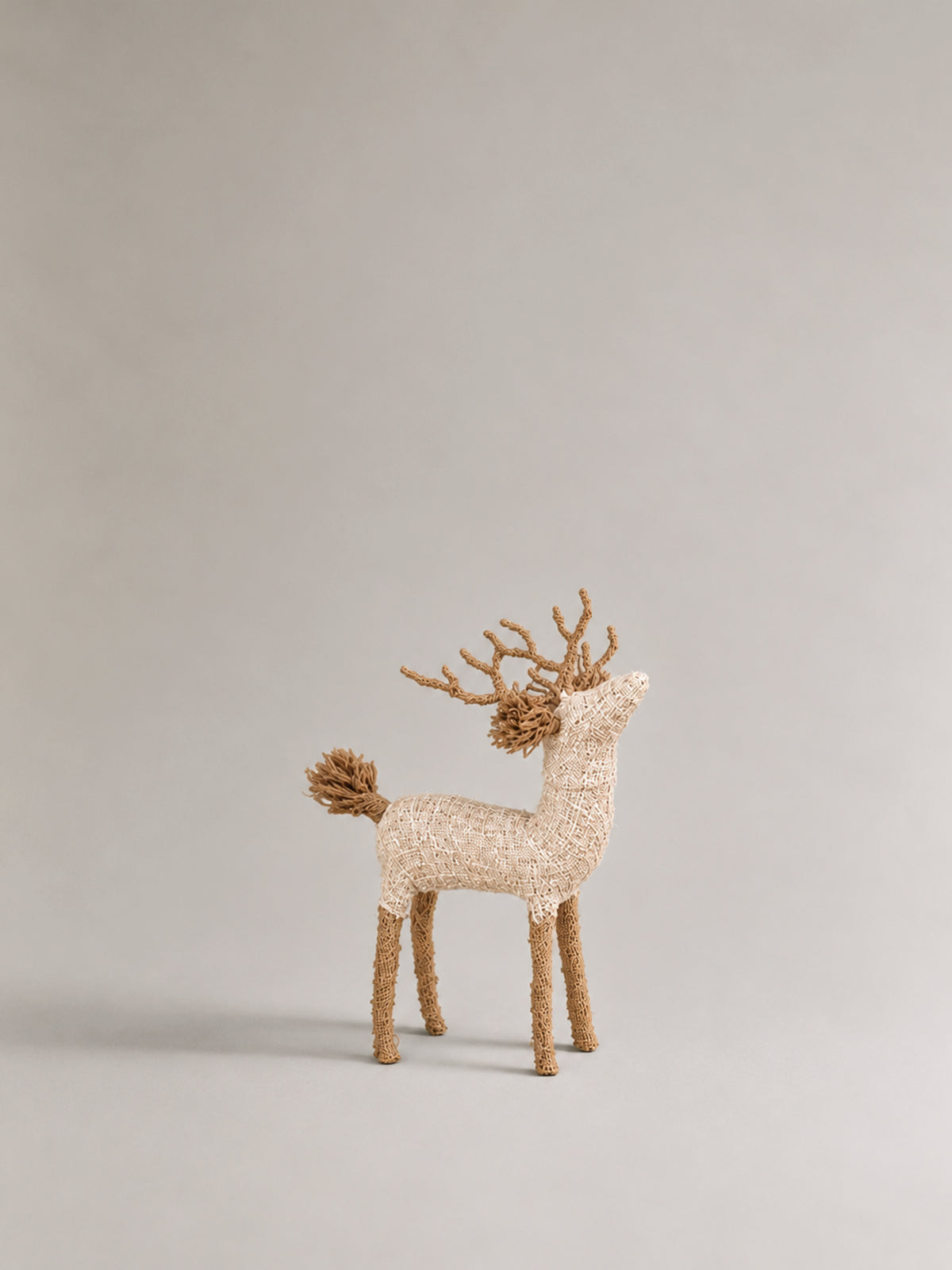 Reno Navideño de Papel Maché y Lúrex Blanco y Dorado 16 cm