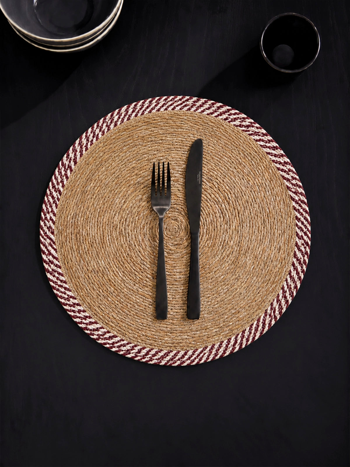 Set de 2 Individuales de Seagrass Bruna – Burdeos y Natural Ø37 cm
