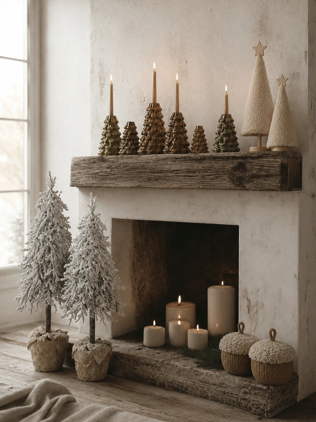 Set de 2 Portavelas Árbol de Navidad de Cerámica Verde y Marrón – 20 cm