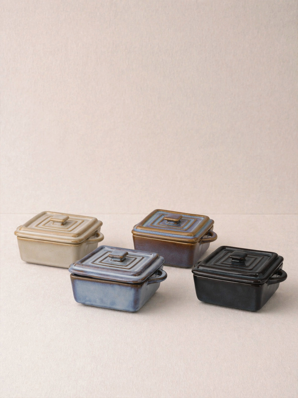 Set de 4 Mini Ollas de Cerámica con Tapa 14x10 cm | Cuencos para Aperitivos, Salsas y Guarniciones