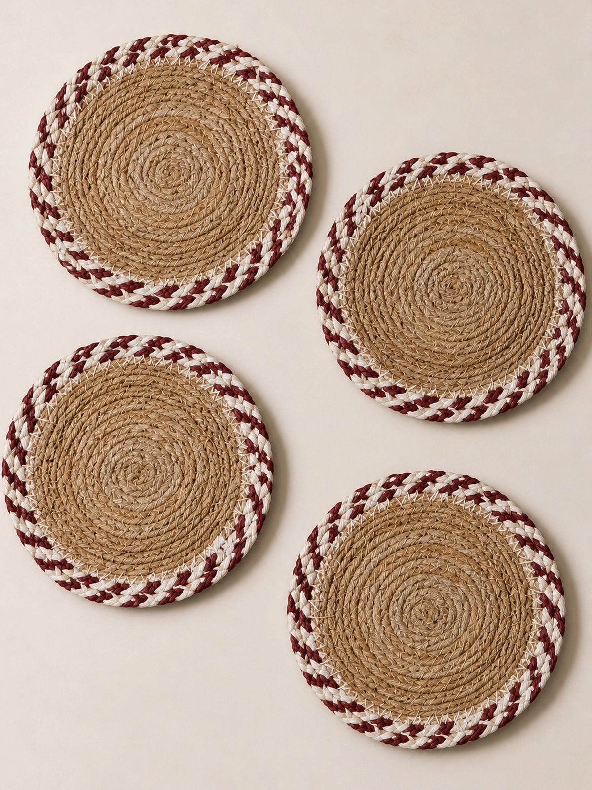 Set de 4 Posavasos de Seagrass Bruna – Burdeos y Natural