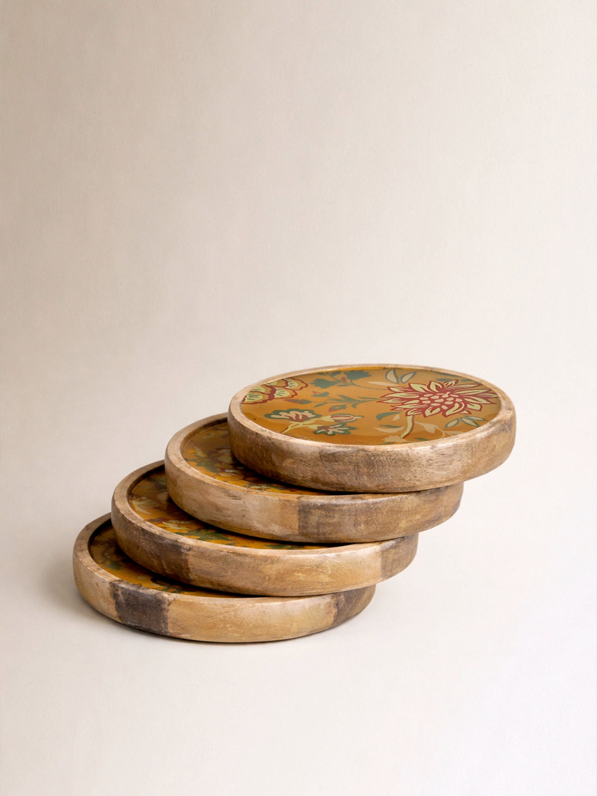 Set de 4 posavasos Jaipur de madera de mango con estampado floral