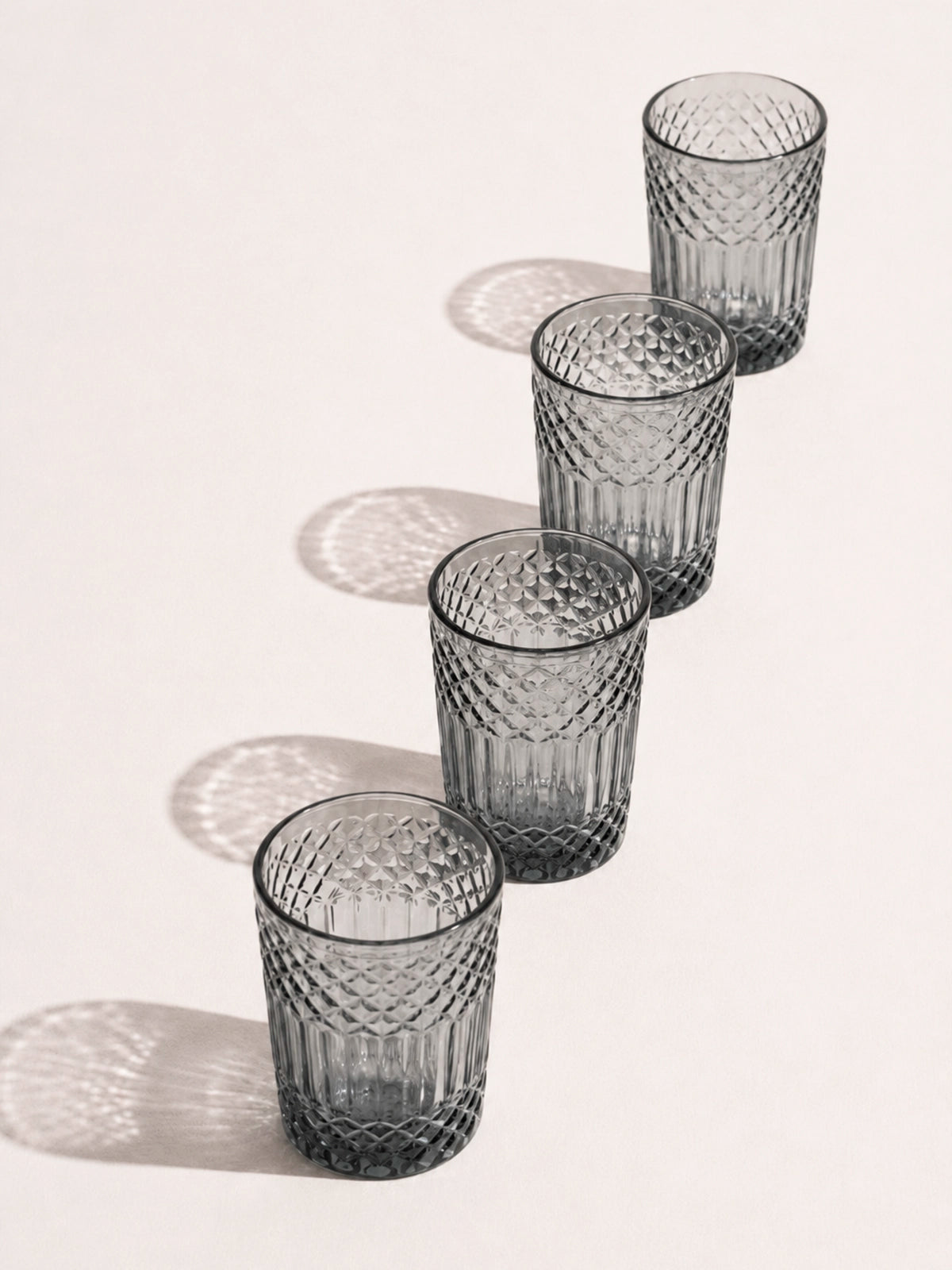 Juego de 6 Vaso Humo Vintage de Cristal con Relieve 8x13cm