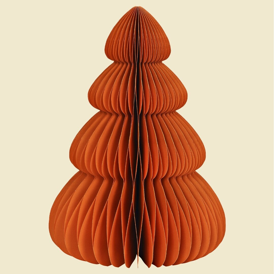 Árbol navidad papel naranja plegable sostenible 30cm