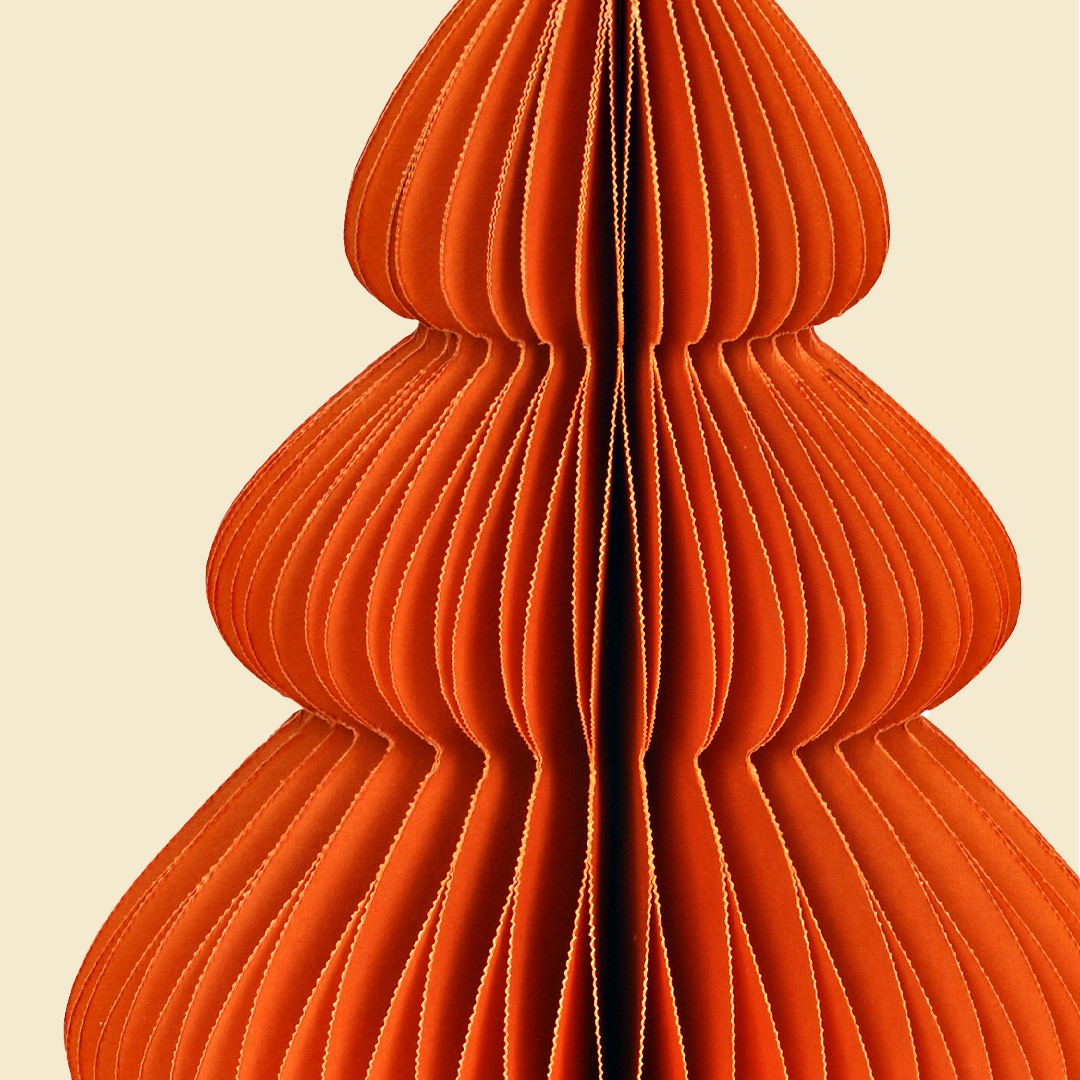 Árbol navidad papel naranja plegable sostenible 20cm