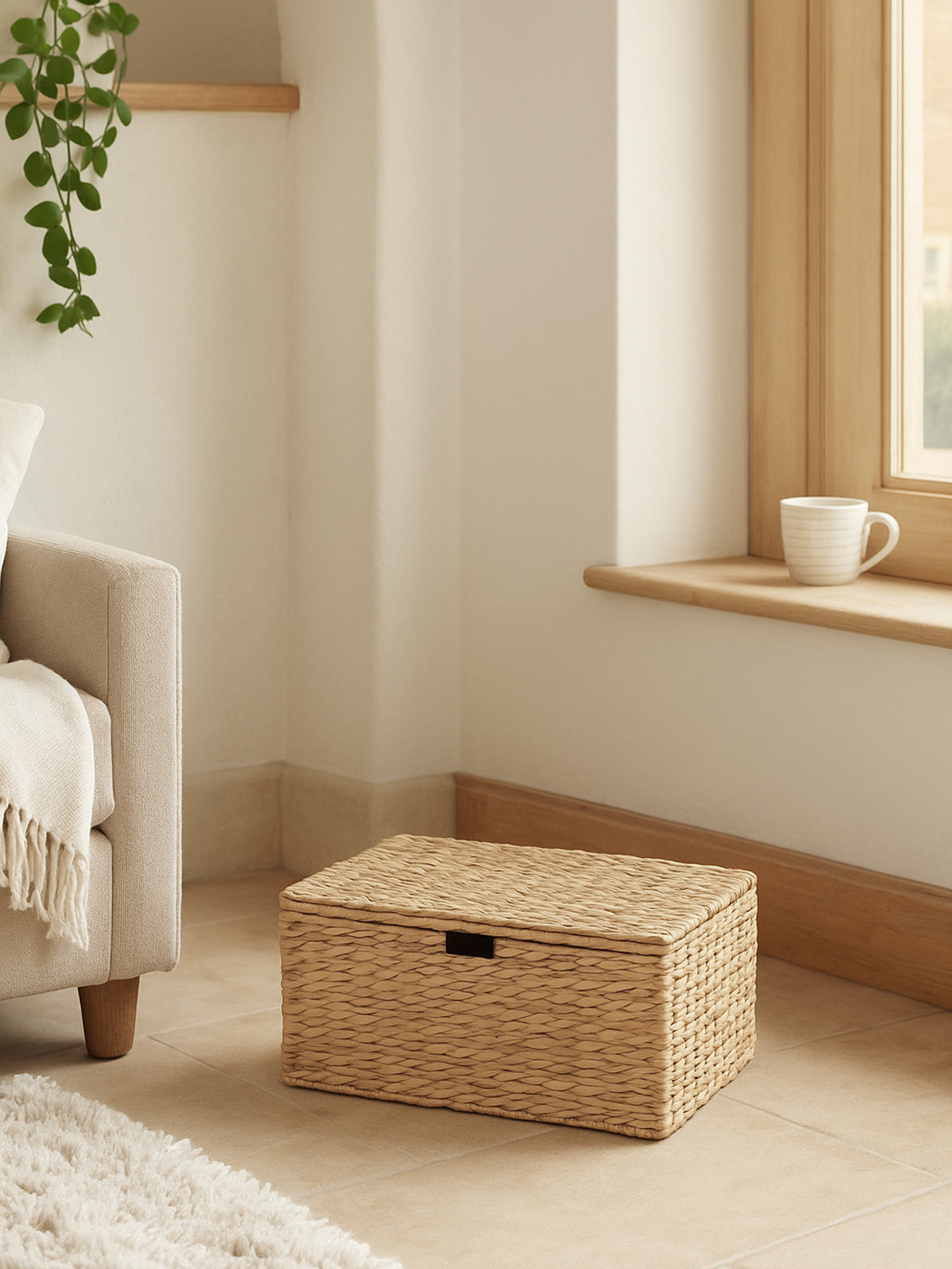 Baúl de mimbre perfecto para organizar el salón