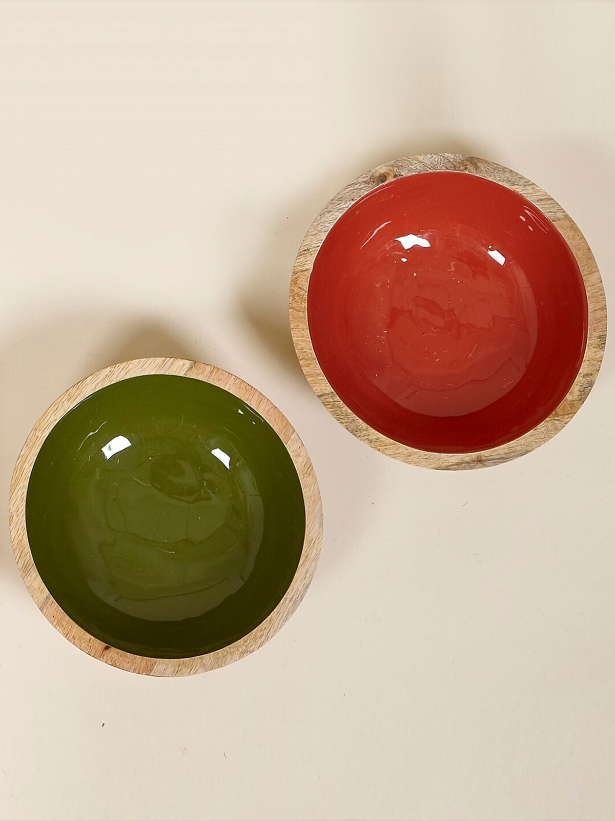 Bol Adriana madera de mango en verde oliva y terracota