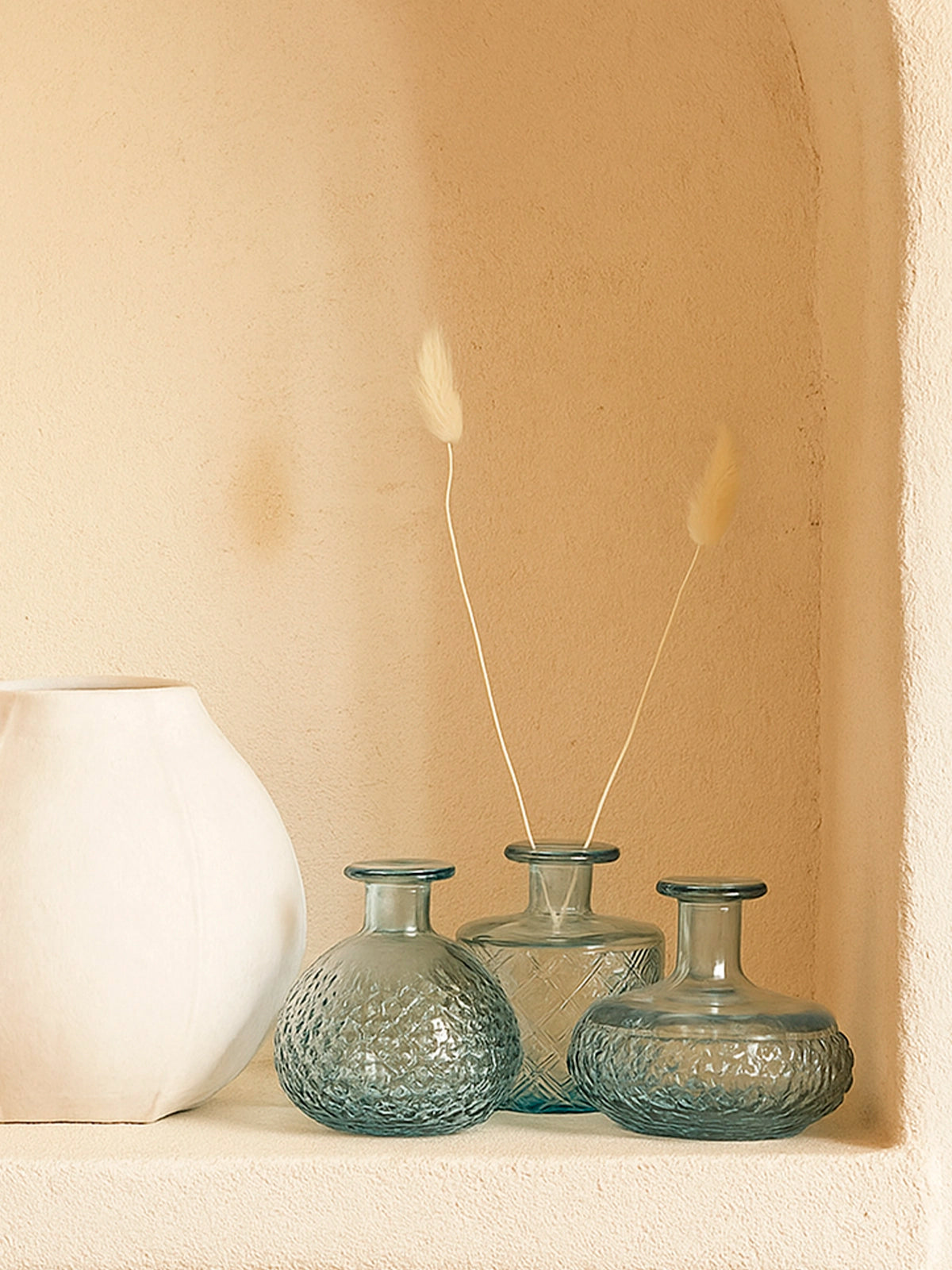 Juego de 3 botellitas Granada azul de vidrio reciclado