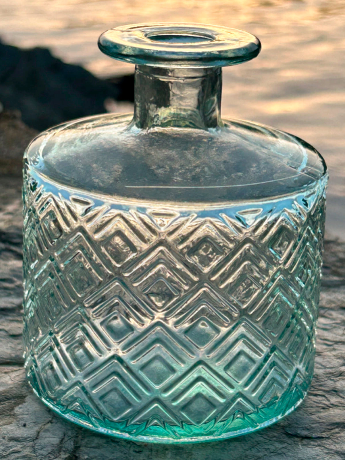 Juego de 3 botellitas Granada transparentes de vidrio reciclado