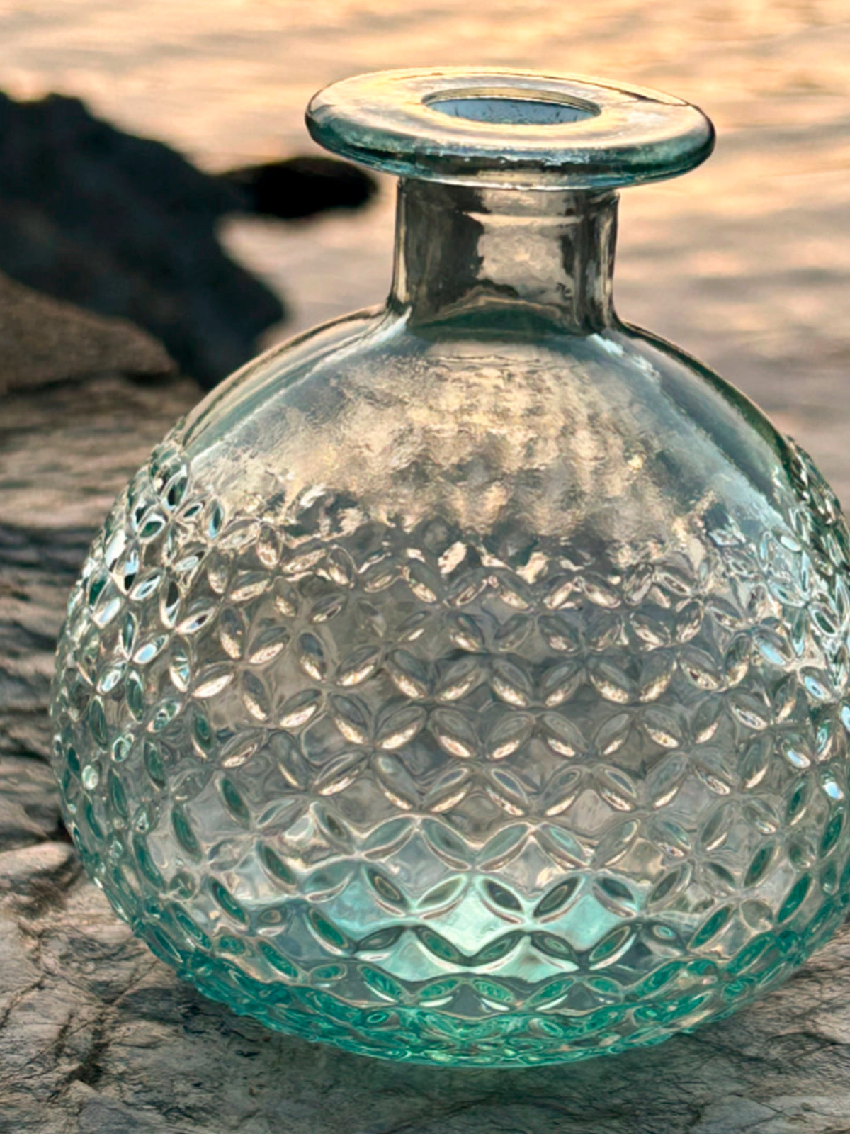 Juego de 3 botellitas Granada transparentes de vidrio reciclado