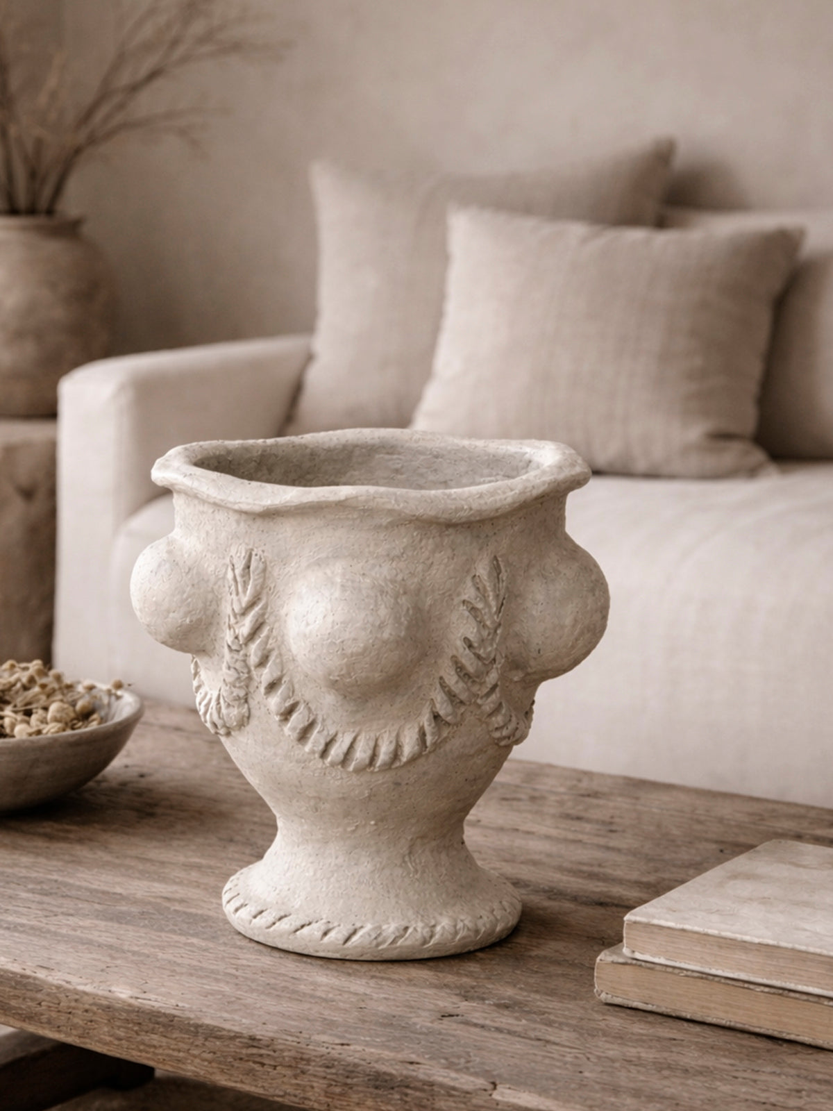 Copa Petra de papel maché reciclado Ø24x31 cm — jarrón decorativo artesanal sostenible