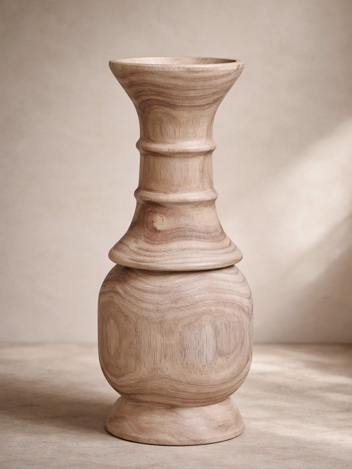 Jarrón Kale de madera de paulownia natural 22x50 cm — jarrón decorativo alto y escultórico