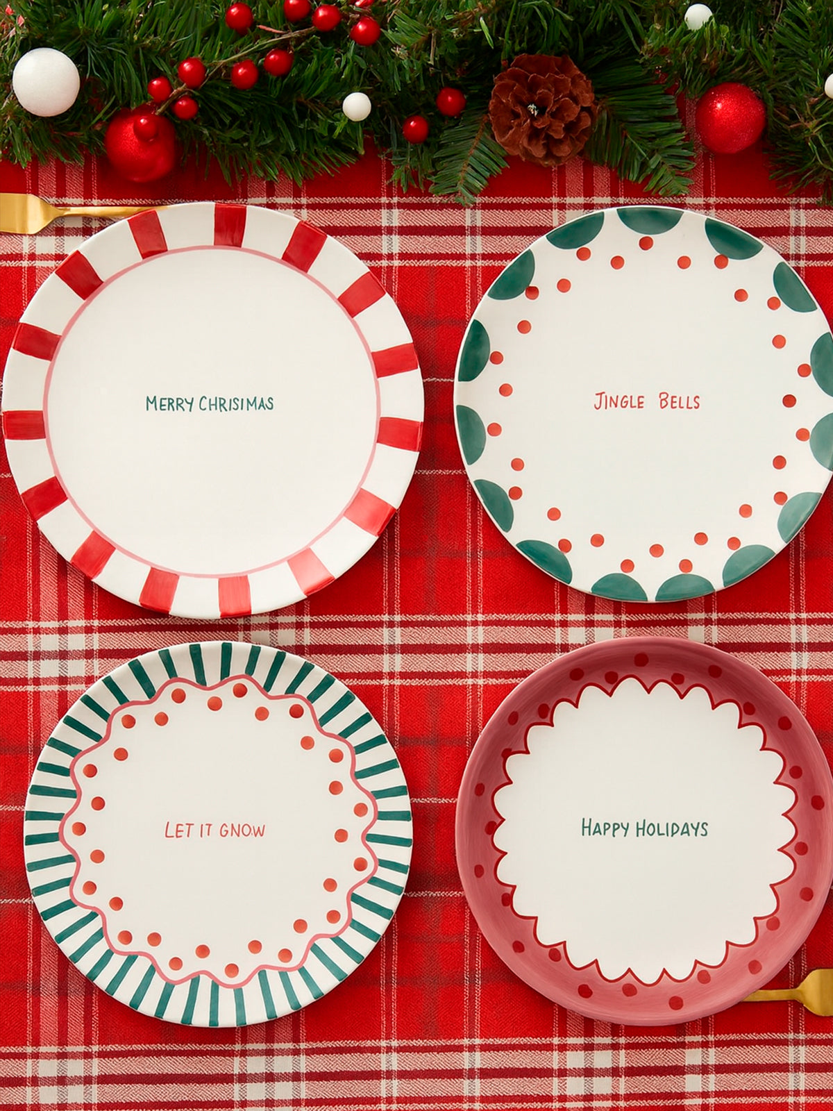 Juego de 4 platos navideños de cerámica