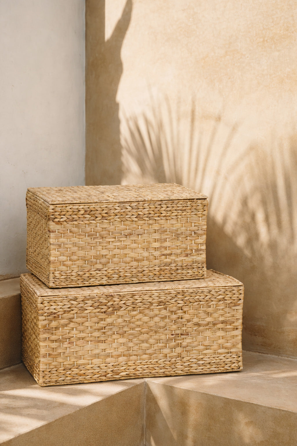 Juegos de 2 baúles de mimbre natural con tapa