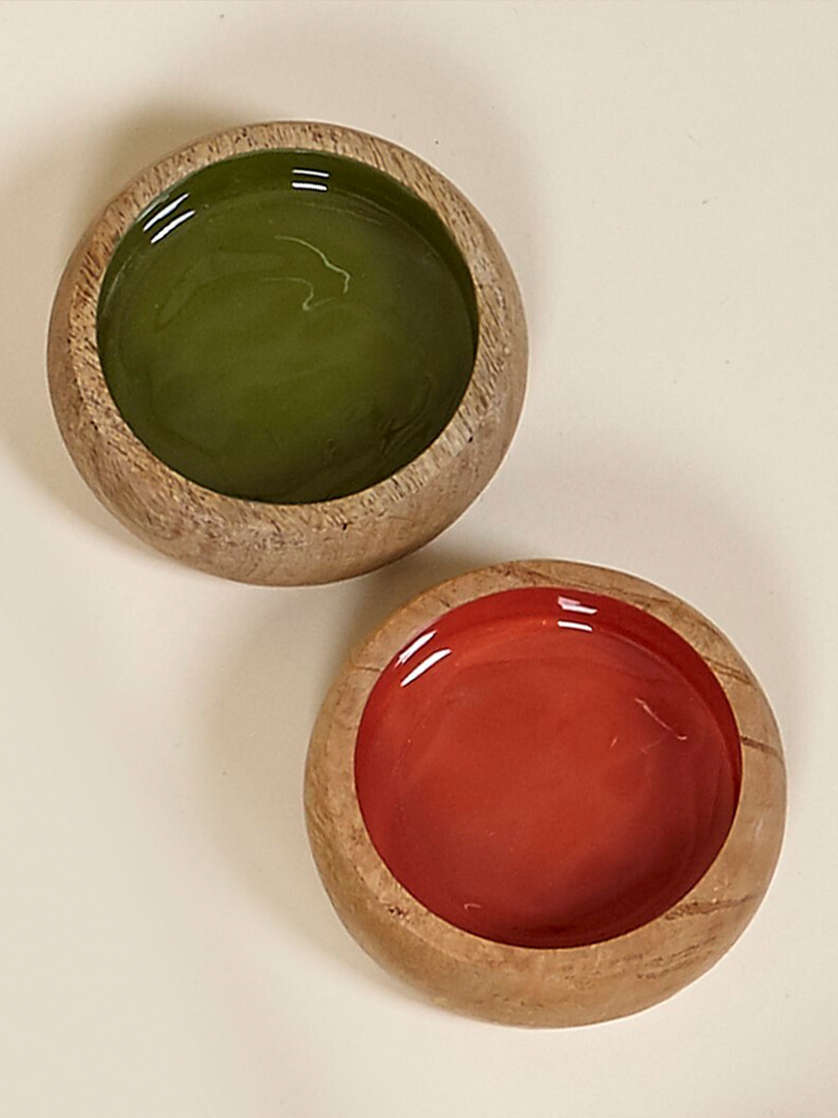 Mini bol Adriana madera de mango en verde oliva y terracota